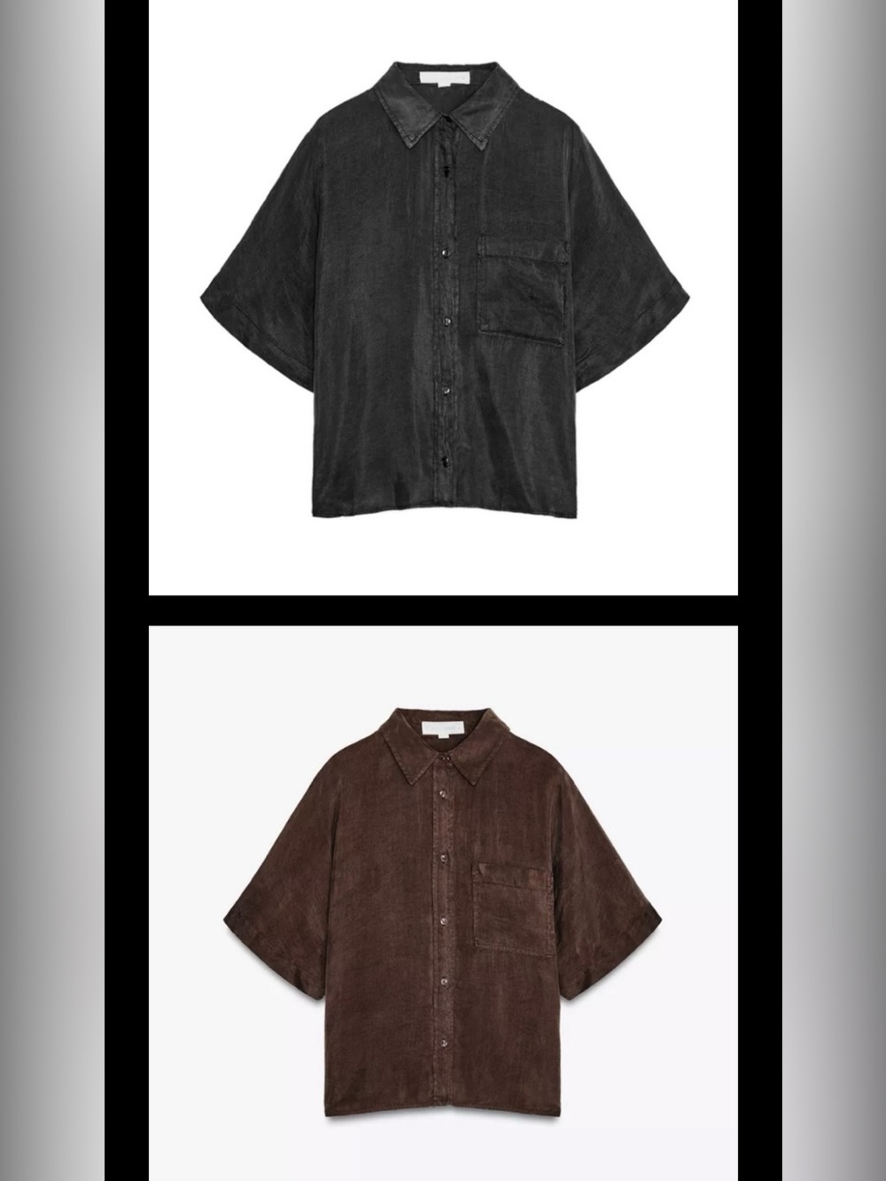 2 Zara Relaxed Short-Sleeve Button Front Shirt - Brown & Black L/XL